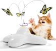 Interactive Cat Toy, White Automatic Butterfly Cat Toy with 2 Replacements, 360 Degree Rotation, Sturdy Interactive Cat Butterfly Toy