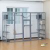 Wooden Cat Enclosure with 6 Jumping Platforms, 2 Cat Condos, Cat Bridge and Scratching Board, Gray