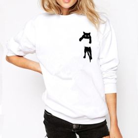 Pullover women's clothing autumn new pocket CAT FLEECE large fashion sweater women (Color: White, size: L)