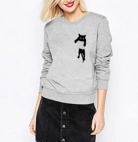 Pullover women's clothing autumn new pocket CAT FLEECE large fashion sweater women (Color: gray, size: XL)