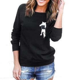 Pullover women's clothing autumn new pocket CAT FLEECE large fashion sweater women (Color: Black, size: XL)
