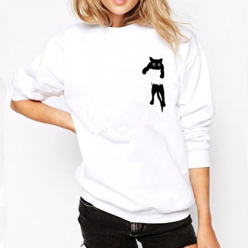 Pullover women's clothing autumn new pocket CAT FLEECE large fashion sweater women