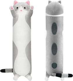 Cute Plush Cat Doll, Soft Stuffed Small Cat Pillow Doll Toy Gift for Kids Girlfriend (Color: GREY, size: 70CM)
