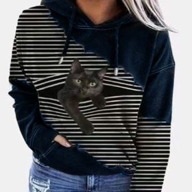 Fall/Winter Women's New Product Sweater Loose Tie Dye Cat Print Hooded Casual Hoodie (Color: blue&white, size: XXXL)