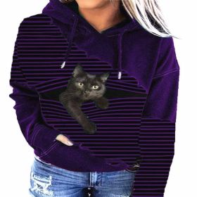 Fall/Winter Women's New Product Sweater Loose Tie Dye Cat Print Hooded Casual Hoodie (Color: purple, size: XXL)