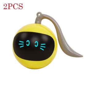 Automatic Pet Smart Interactive Cat Toy Colorful LED Self Rotating Ball Toys USB Rechargeable Kitten Electronic Cat Ball Toys (Color: 2pcs yellow)