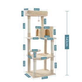 Luxury Cat Tree House Tower with Cabinet Solid Wood Cat Tree Posting Toy Multi-Level Kitten Cat Condo rascador gato arbre à chat (Color: AMT0110BG, size: as picture)