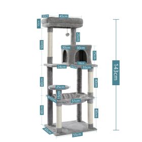Luxury Cat Tree House Tower with Cabinet Solid Wood Cat Tree Posting Toy Multi-Level Kitten Cat Condo rascador gato arbre à chat (Color: AMT0110GY, size: as picture)