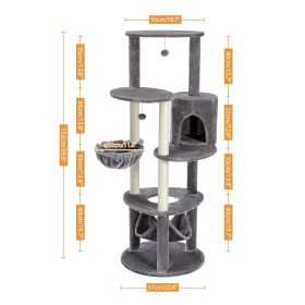 Luxury Cat Tree House Tower with Cabinet Solid Wood Cat Tree Posting Toy Multi-Level Kitten Cat Condo rascador gato arbre à chat (Color: AMT0165GY, size: as picture)