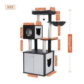 Luxury Cat Tree House Tower with Cabinet Solid Wood Cat Tree Posting Toy Multi-Level Kitten Cat Condo rascador gato arbre à chat (Color: AMT0094BK, size: as picture)