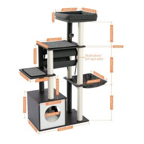 Luxury Cat Tree House Tower with Cabinet Solid Wood Cat Tree Posting Toy Multi-Level Kitten Cat Condo rascador gato arbre à chat (Color: AMT0102GY, size: as picture)