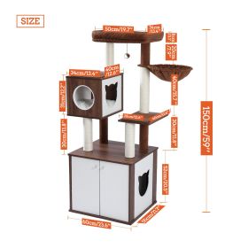 Luxury Cat Tree House Tower with Cabinet Solid Wood Cat Tree Posting Toy Multi-Level Kitten Cat Condo rascador gato arbre à chat (Color: AMT0094BN, size: as picture)
