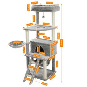 Luxury Cat Tree House Tower with Cabinet Solid Wood Cat Tree Posting Toy Multi-Level Kitten Cat Condo rascador gato arbre à chat (Color: AMT0103GY, size: as picture)
