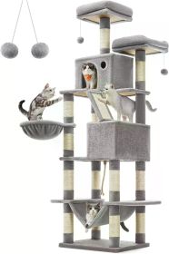 2 Perches Goods for Cats Toys Cat Tree Multi-Level Plush Cat Condo for Indoor Cats Basket Hammock Pompoms Light Gray UPCT190W01 (Color: Light Gray, size: 21.7 x 17.7 x 66.1)