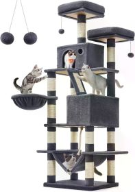 2 Perches Goods for Cats Toys Cat Tree Multi-Level Plush Cat Condo for Indoor Cats Basket Hammock Pompoms Light Gray UPCT190W01 (Color: Smoky Gray, size: 23.6 x 19.7 x 81.1)