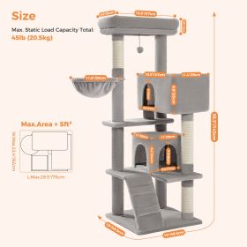 Multi-Level Cat Tree with Condo Scratching Posts Large Cat Tower with Hammock Cat Accessories Kitty Cat Toys Cat Pet Supplies (Color: AMT0111GY, size: L)