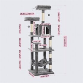 Multi-Level Cat Tree with Condo Scratching Posts Large Cat Tower with Hammock Cat Accessories Kitty Cat Toys Cat Pet Supplies (Color: AMT0134GY, size: L)