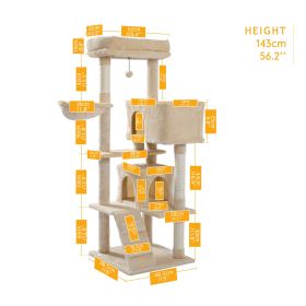 Multi-Level Cat Tree with Condo Scratching Posts Large Cat Tower with Hammock Cat Accessories Kitty Cat Toys Cat Pet Supplies (Color: AMT0111BG, size: L)