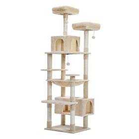 Multi-Level Cat Tree 72.4inch Luxury Cat Tower with Condo Hammock Cat Scrapers with Scratching Post Cat Accessories Cat Toy (Color: Beige)