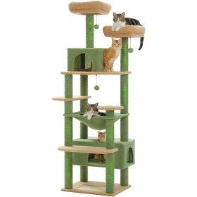 Multi-Level Cat Tree 72.4inch Luxury Cat Tower with Condo Hammock Cat Scrapers with Scratching Post Cat Accessories Cat Toy (Color: Green)