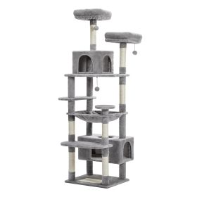 Multi-Level Cat Tree 72.4inch Luxury Cat Tower with Condo Hammock Cat Scrapers with Scratching Post Cat Accessories Cat Toy (Color: GREY)