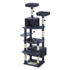 Multi-Level Cat Tree 72.4inch Luxury Cat Tower with Condo Hammock Cat Scrapers with Scratching Post Cat Accessories Cat Toy (Color: Dark Grey)