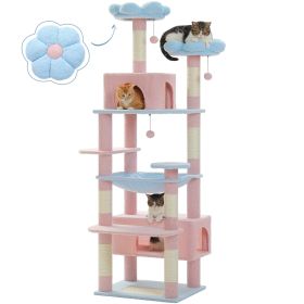 Multi-Level Cat Tree 72.4inch Luxury Cat Tower with Condo Hammock Cat Scrapers with Scratching Post Cat Accessories Cat Toy (Color: Blue)