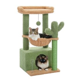 Cactus Cat Tree for Indoor Cat Tower Toy (Color: Green A, Type: Pet entertainment)