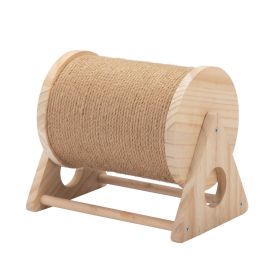 Wooden Cat Scratching Post, 360-Degree Rotating Cat Scratcher Toy with Bells for Indoor Cats and Kittens, Natural (Color: as Pic)